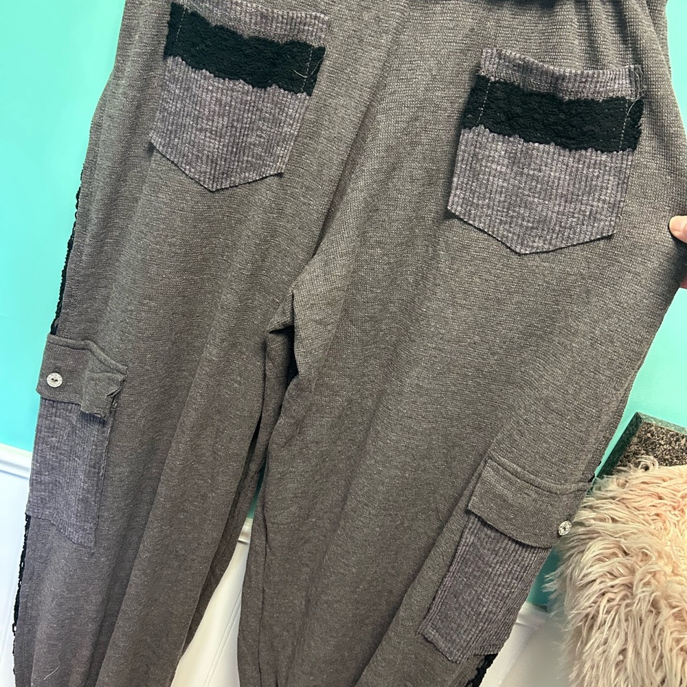 POL NWOT, brown and black crochet cargo joggers, size medium